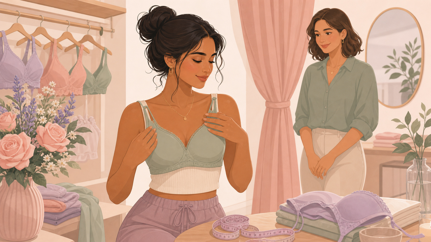 女性在内衣试衣间理解经前乳房胀痛的标题图