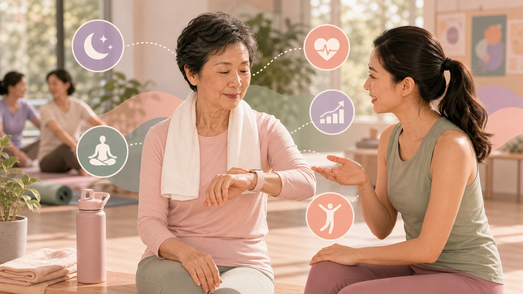 A woman interpreting recovery with an instructor in a community recreation center