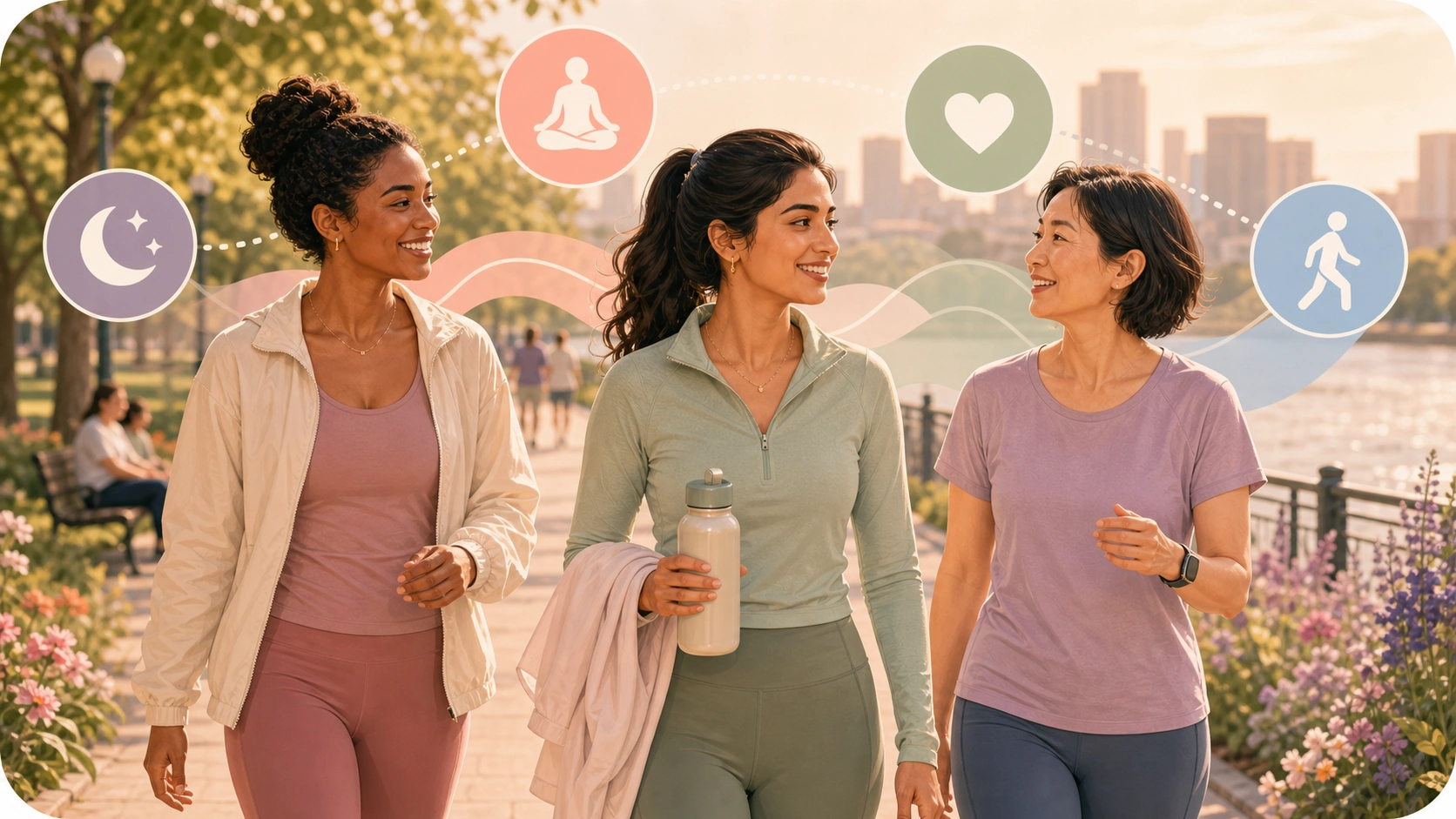 Women improving body recovery in a riverside walking group