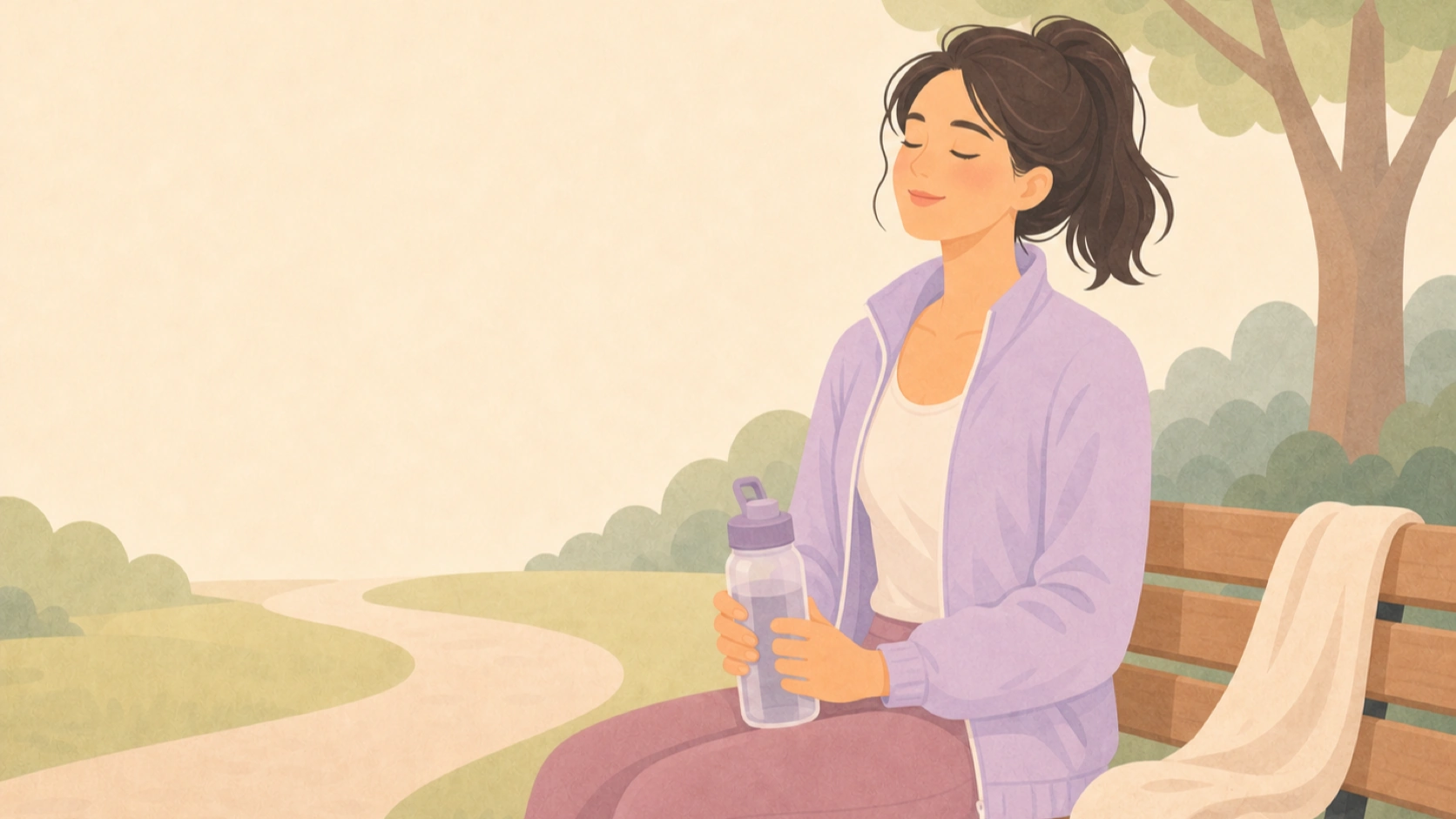 A woman sensing recovery during a morning outdoor practice