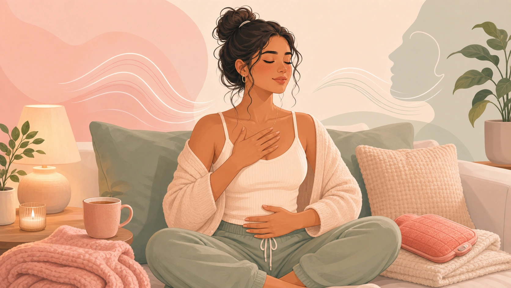FlowHer article illustration: abdominal breathing and relaxation training