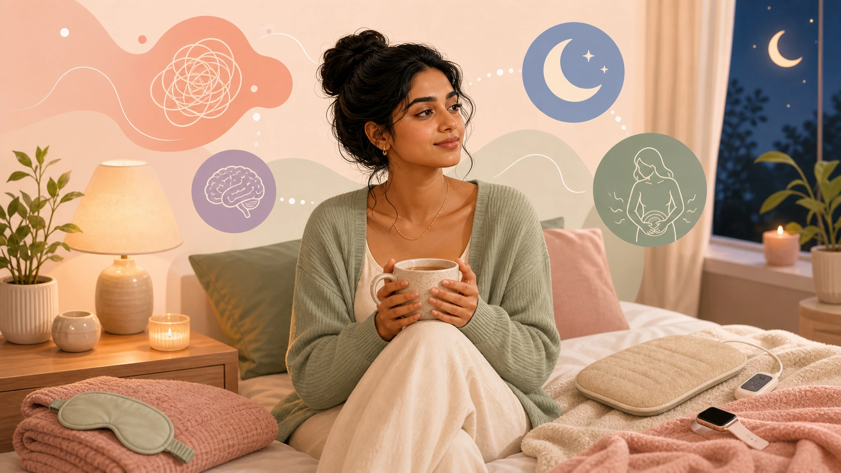 FlowHer article cover: The relationship between stress, sleep, and period pain
